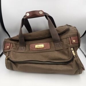 Vintage Skyway Travel Bag Brown Canvas & Leather Duffel Luggage Made in Thailand
